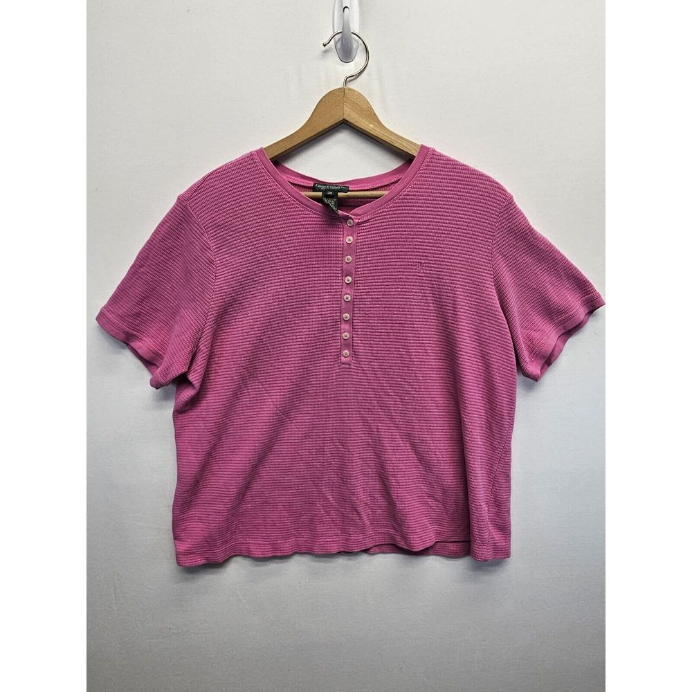 Lauren Jeans Co Ralph‎ Lauren Pink Waffle Thermal Button Shirt Sweater Sz 3X USA
